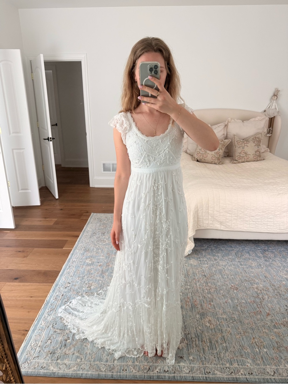 LoveShackFancy White Ivory Embroidered Lace Maxi Bridal Dress